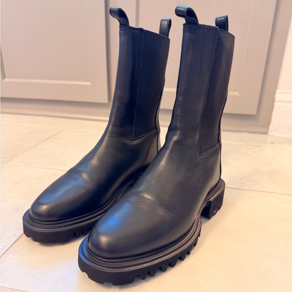BNWT! All Saints Black Leather Combat Boots 10US/40EU - Picture 4 of 6